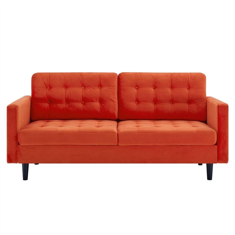 Orange Velvet Tufted Sofa with Black Wood Legs Q62201