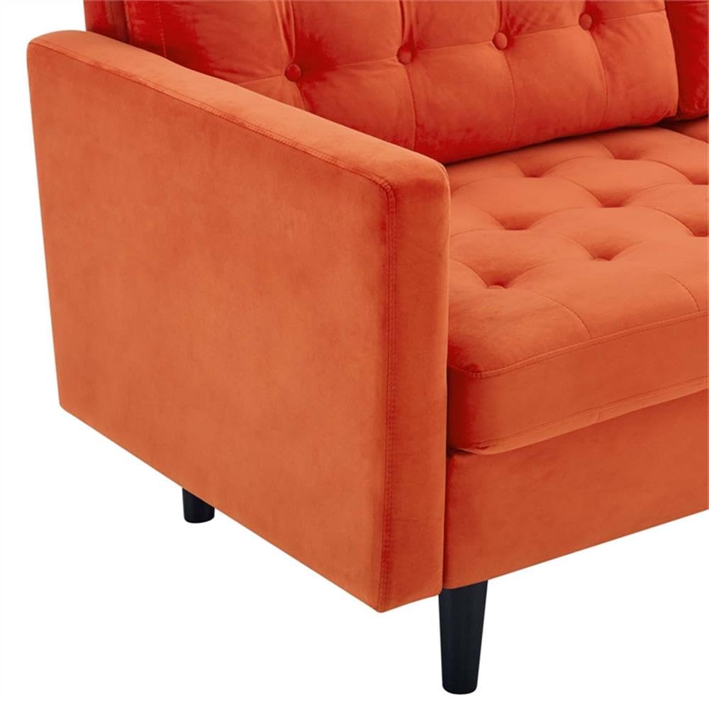 Orange Velvet Tufted Sofa with Black Wood Legs Q62201