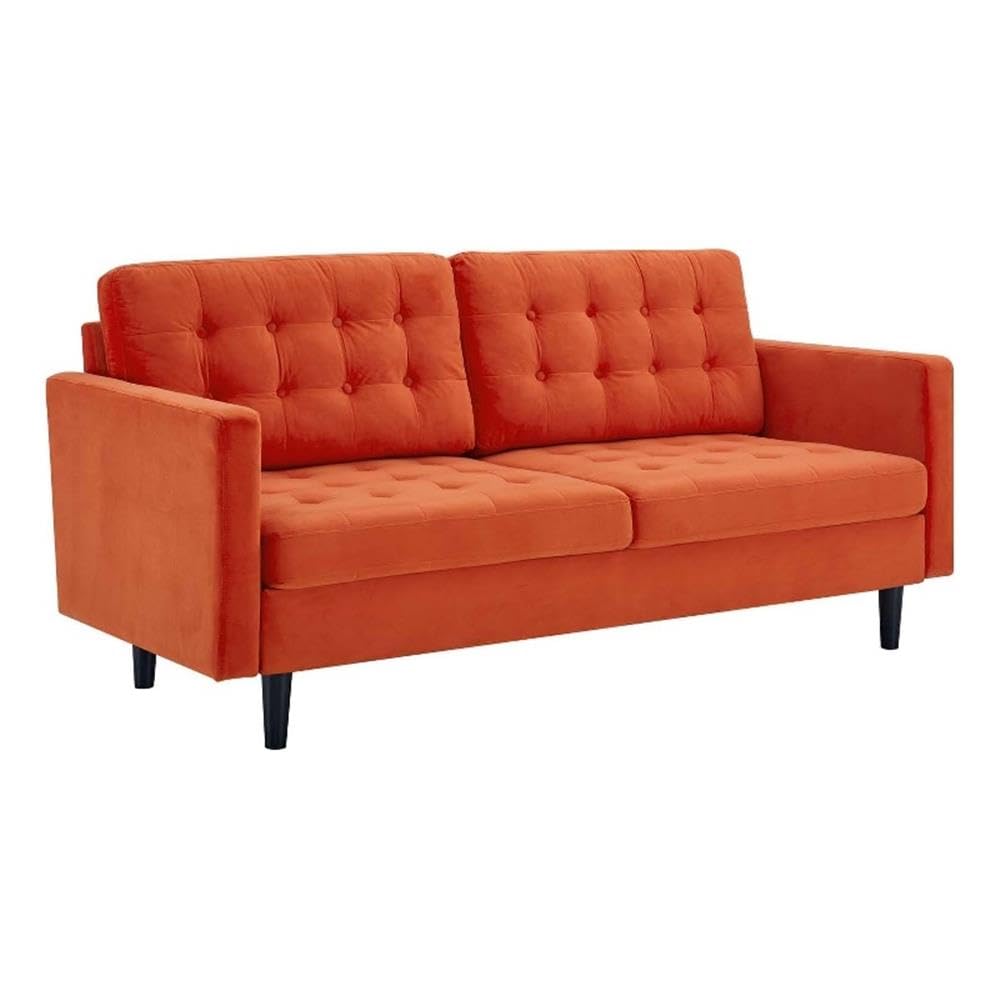 Orange Velvet Tufted Sofa with Black Wood Legs Q62201