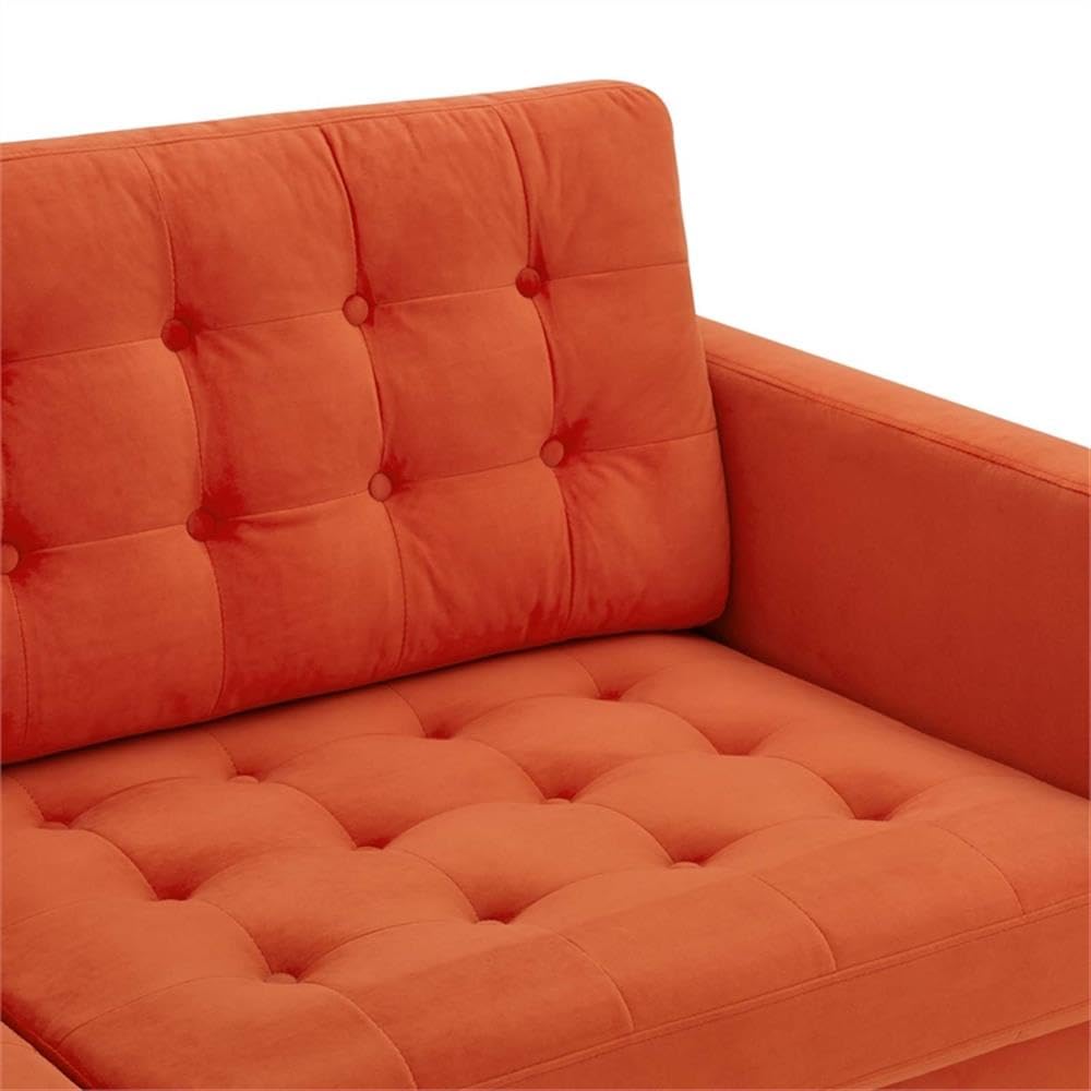 Orange Velvet Tufted Sofa with Black Wood Legs Q62201
