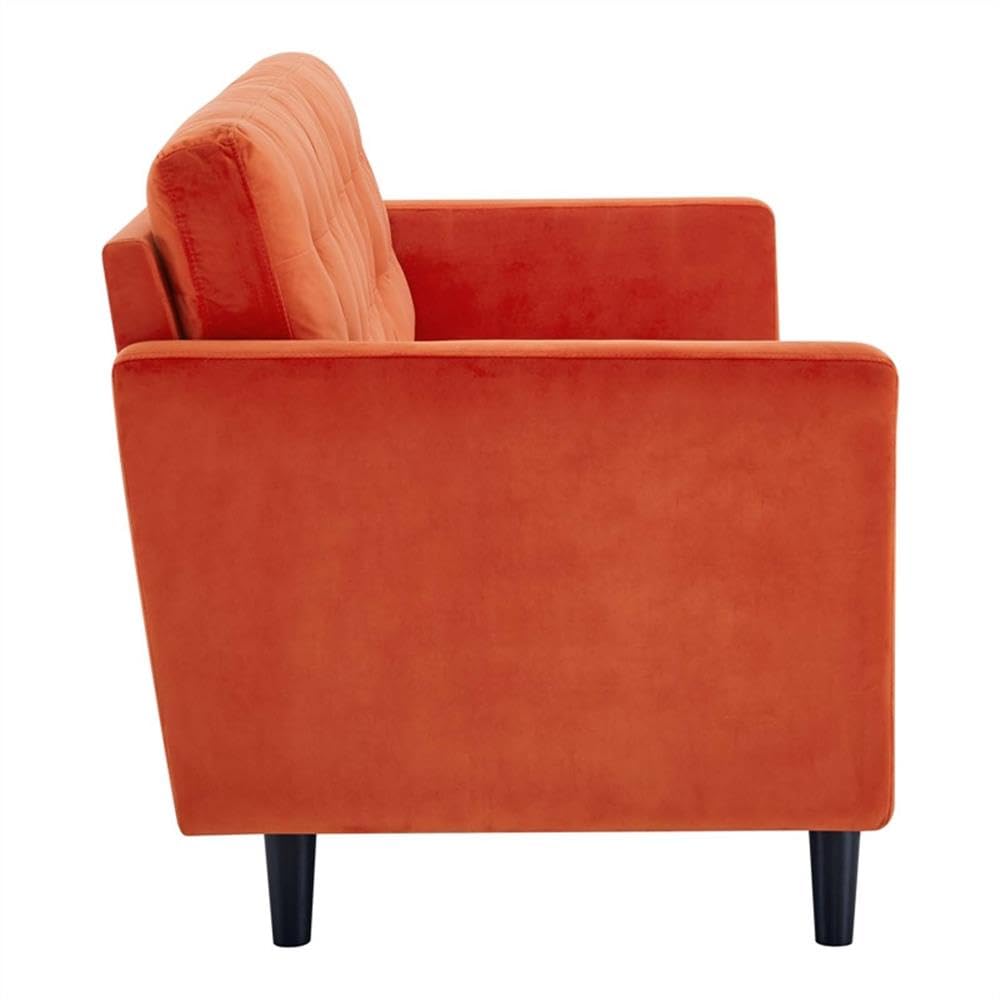 Orange Velvet Tufted Sofa with Black Wood Legs Q62201