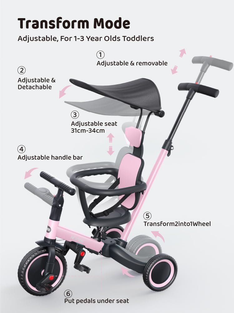 6-in-1 Tricycle for Toddlers 1-3 Y92415