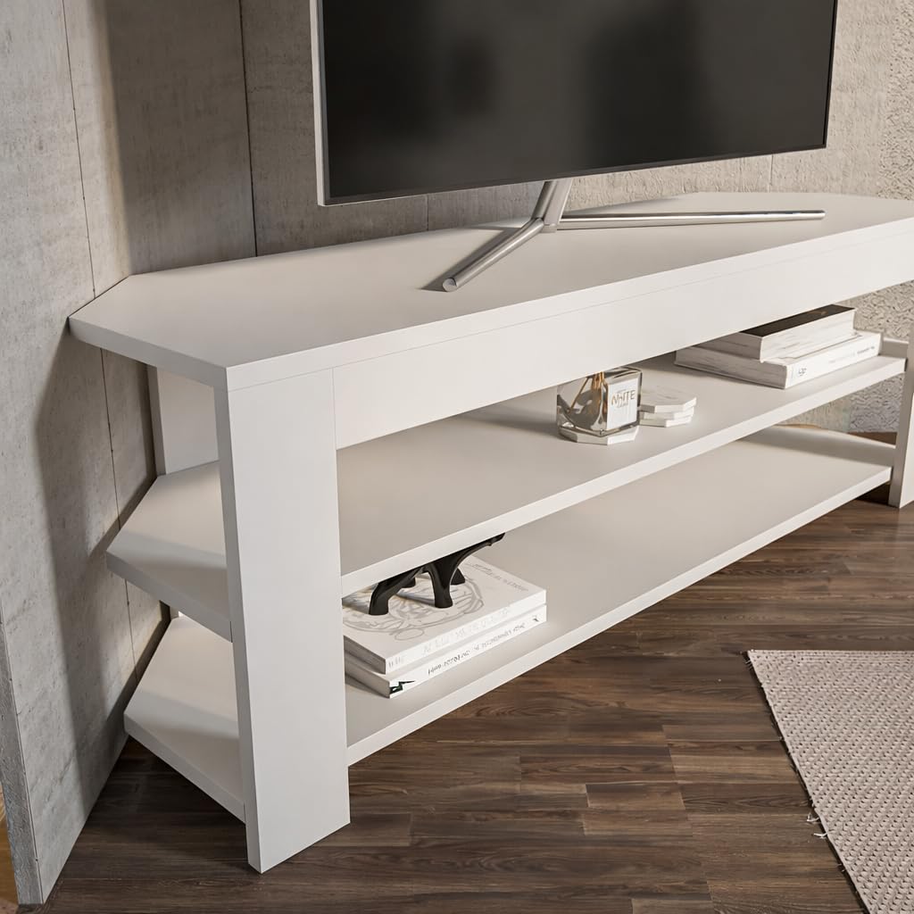 Corner TV Stand with Open Shelves for Up to 60 inch TVs White M661368