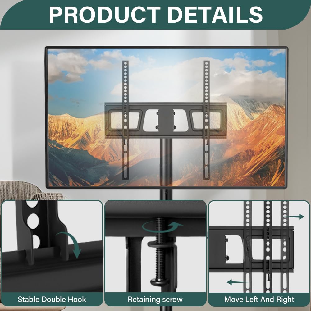 Rolling TV Stand with Wheels for 32-55Inch Screens up to 55lbs Black A518499