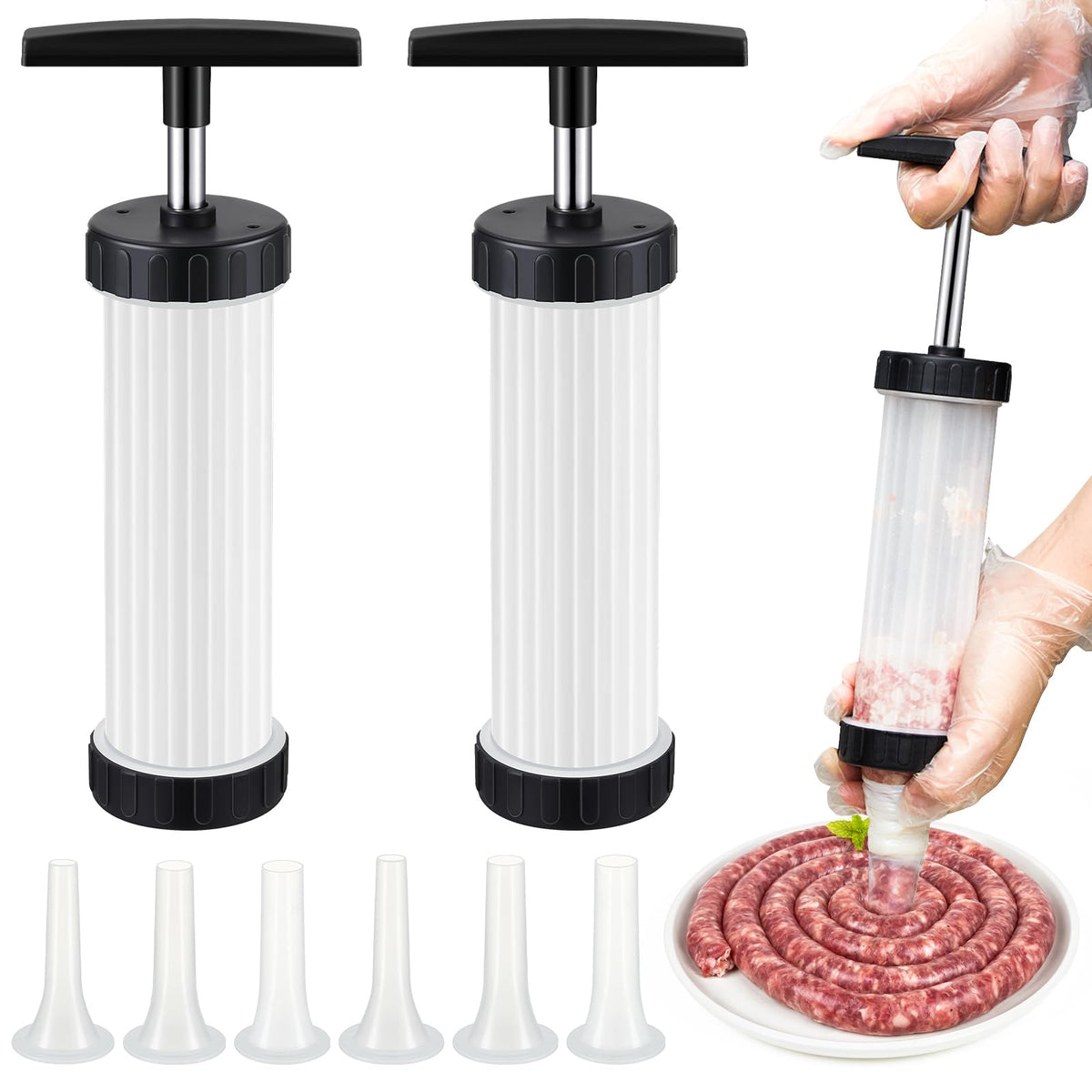2 Pack Manual Sausage Stuffer Kit with 6 Stuffing Tubes K12974