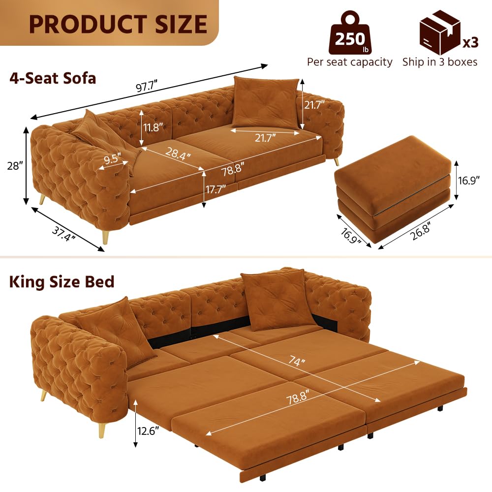 King Size Velvet L Shaped Sleeper Sofa with Ottoman A1155