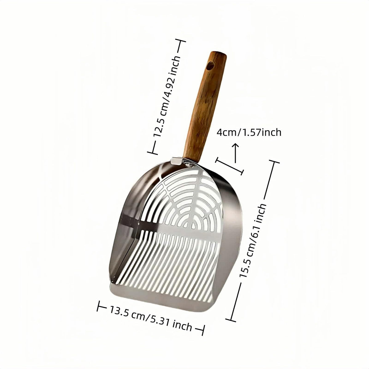 Stainless Steel Cat Litter Scoop with Wood Handle J7388