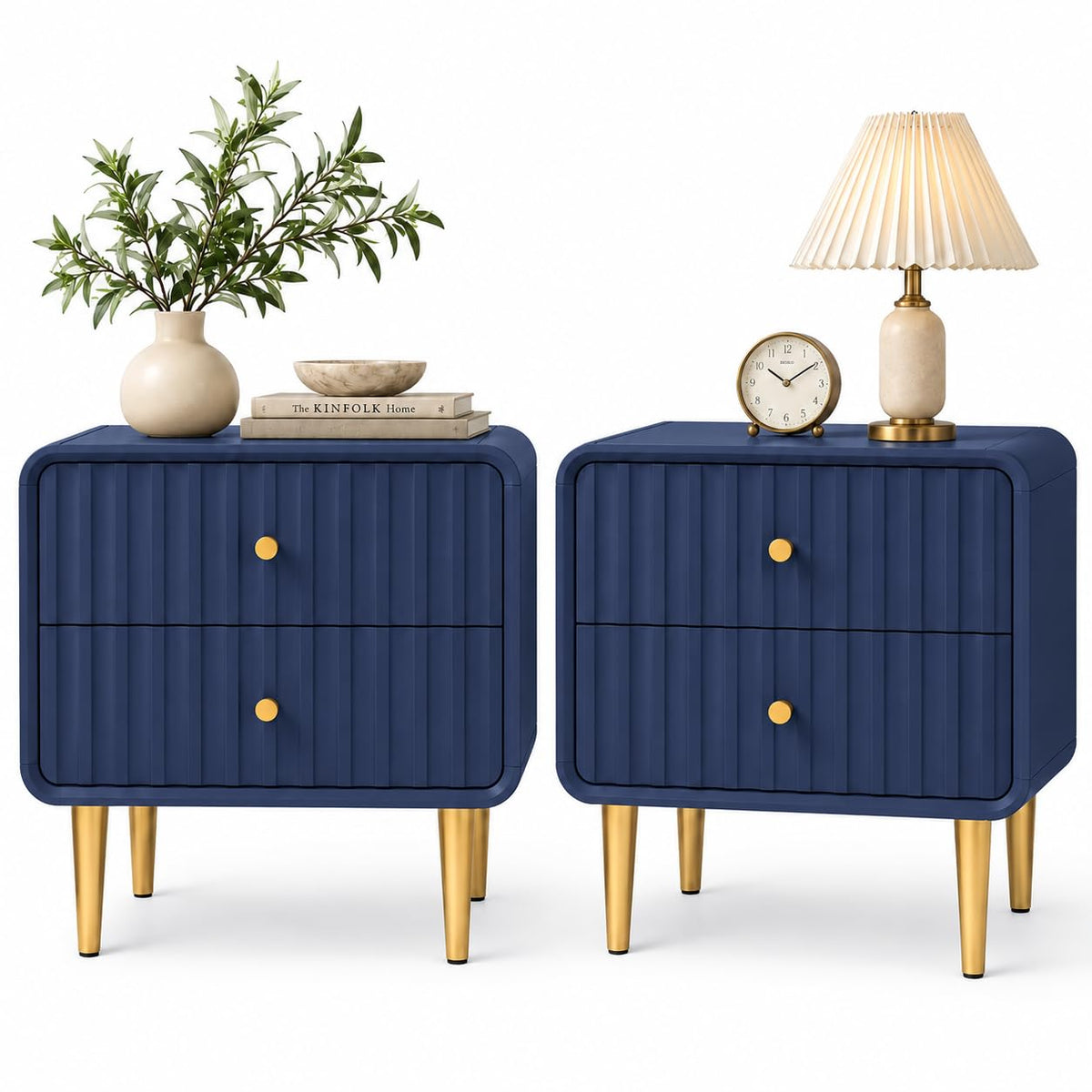 Blue 2 Drawer Wood Nightstand Set of 2 A6711