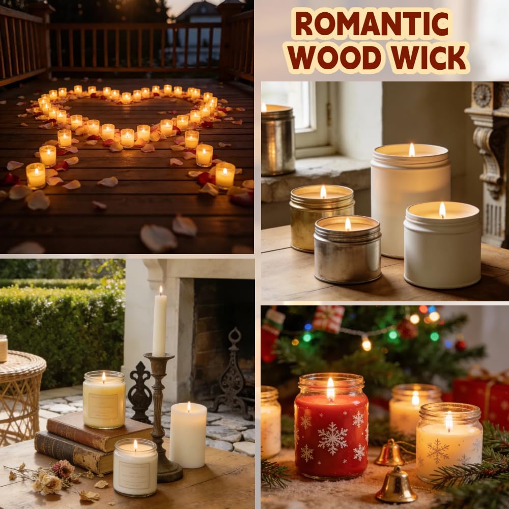 100-Pack Natural Wooden Candle Wicks with Metal Clips C84759