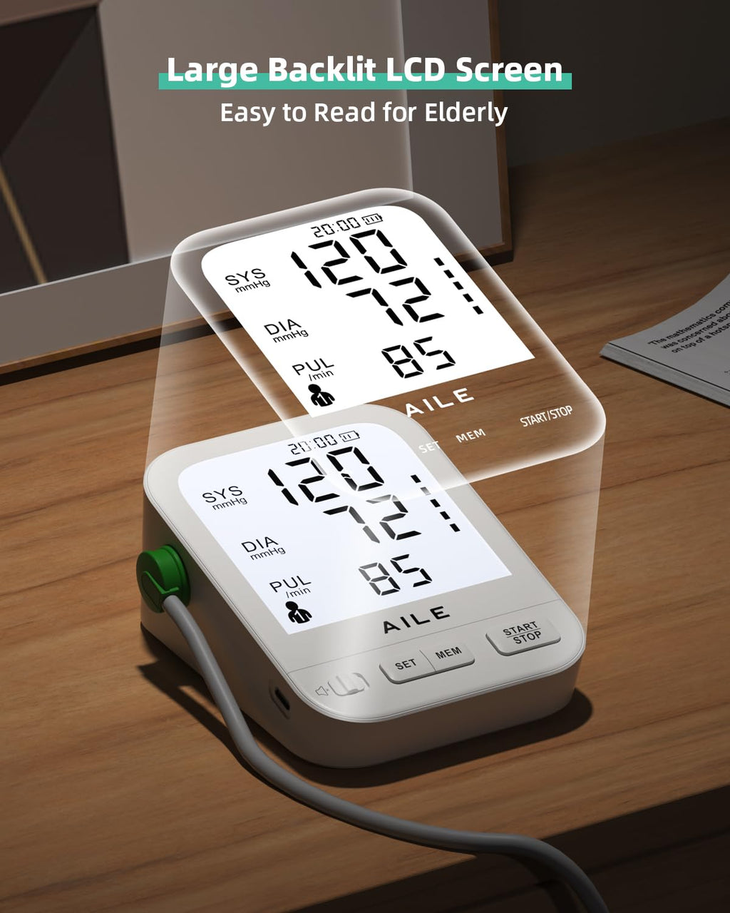 FDA Cleared Blood Pressure Monitor Large LCD Display Q6694