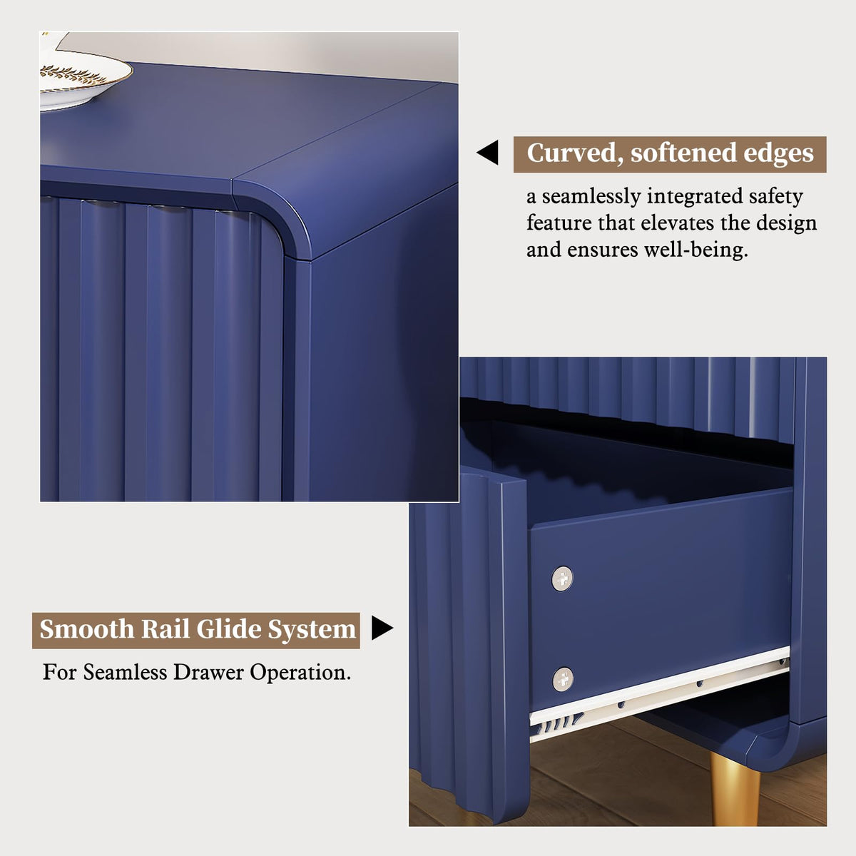 Blue 2 Drawer Wood Nightstand Set of 2 A6711