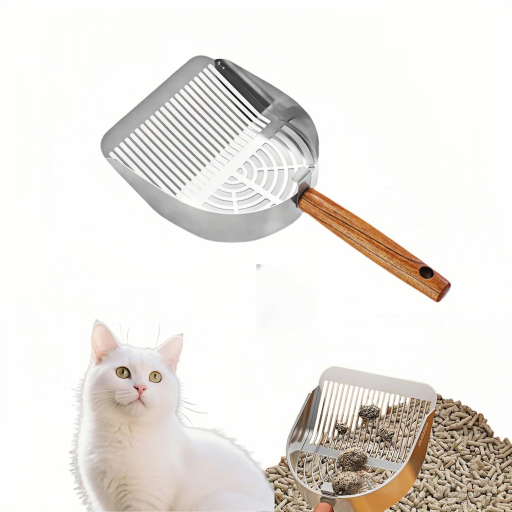 Stainless Steel Cat Litter Scoop with Wood Handle J7388