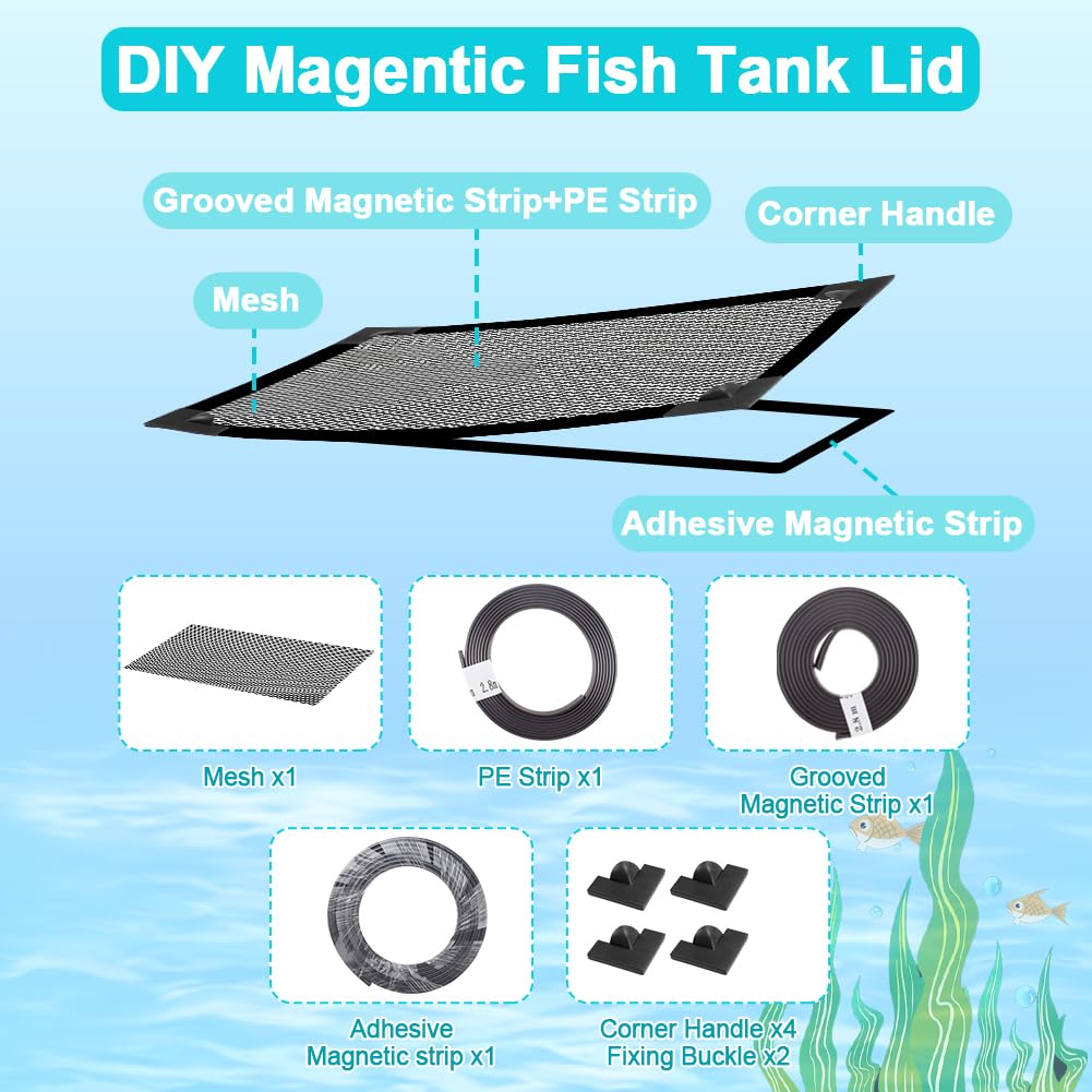 Magnetic Aquarium Cover Lid Anti-Jumping Net Adjustable Max 35''X19'' X119779