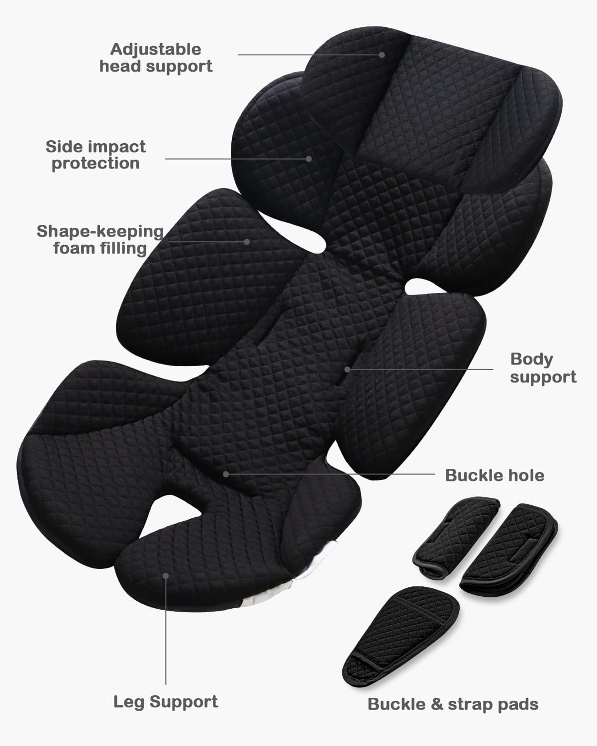 Infant Car Seat Insert with Adjustable Head Support, Black M8124