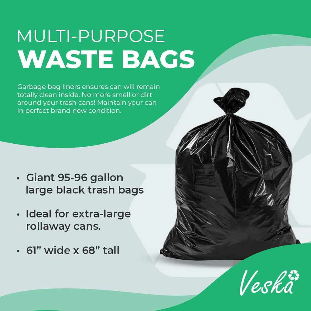 95-96 Gallon Black Heavy Duty Trash Bags with Ties U519932