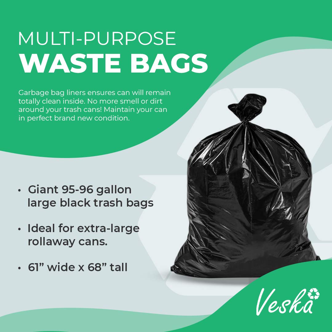 95-96 Gallon Black Heavy Duty Trash Bags with Ties U519932