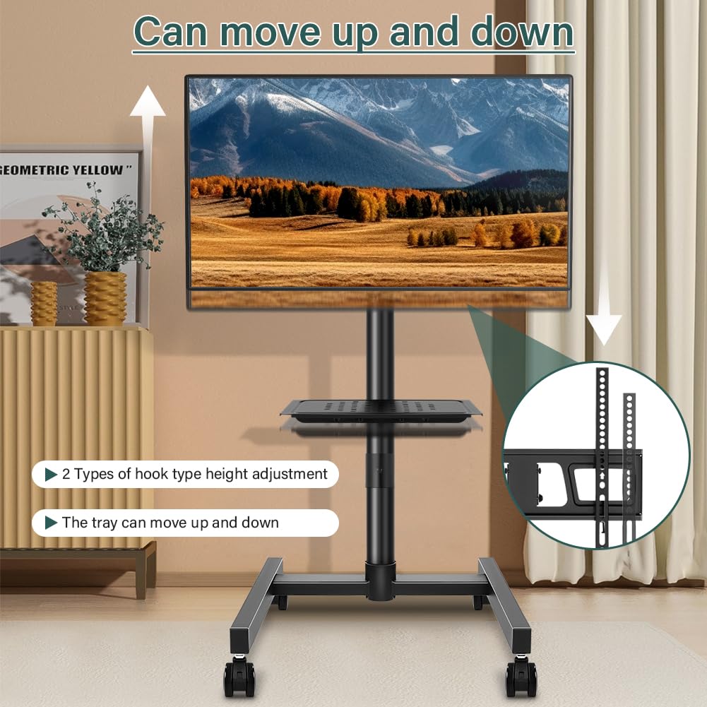 Rolling TV Stand with Wheels for 32-55Inch Screens up to 55lbs Black A518499