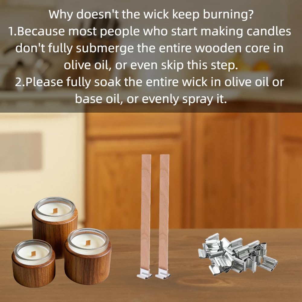 100-Pack Natural Wooden Candle Wicks with Metal Clips C84759