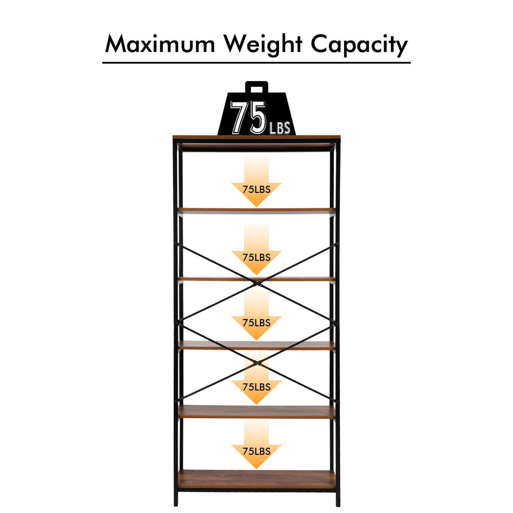 71" Tall 5 Tier Wood and Metal Bookshelf T318