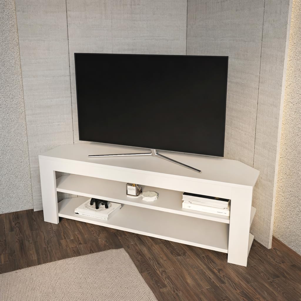 Corner TV Stand with Open Shelves for Up to 60 inch TVs White M661368