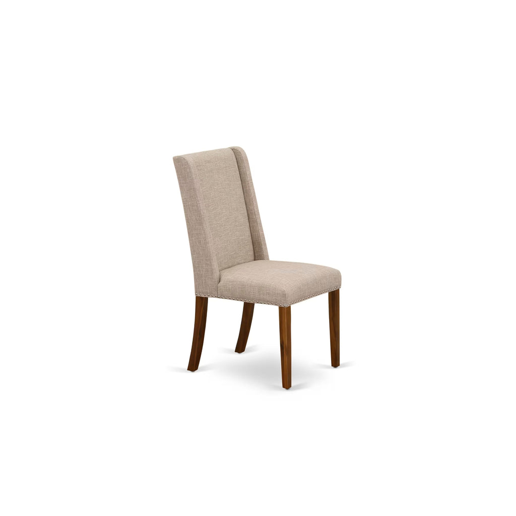 5-piece Wooden Dining Room Set with 4 Light Tan Linen Chairs N86720