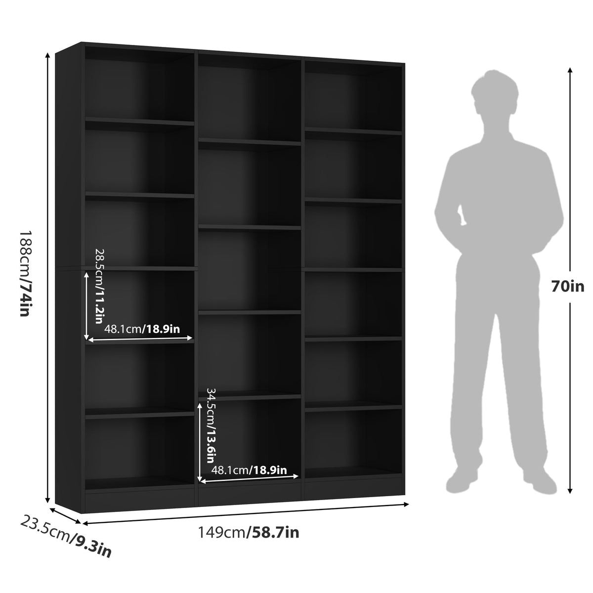 Triple Wide Bookshelf with 17 Display Shelves X671