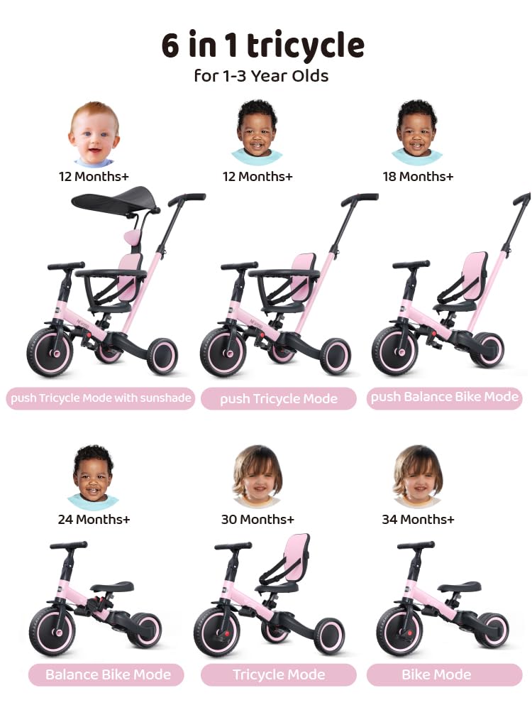6-in-1 Tricycle for Toddlers 1-3 Y92415