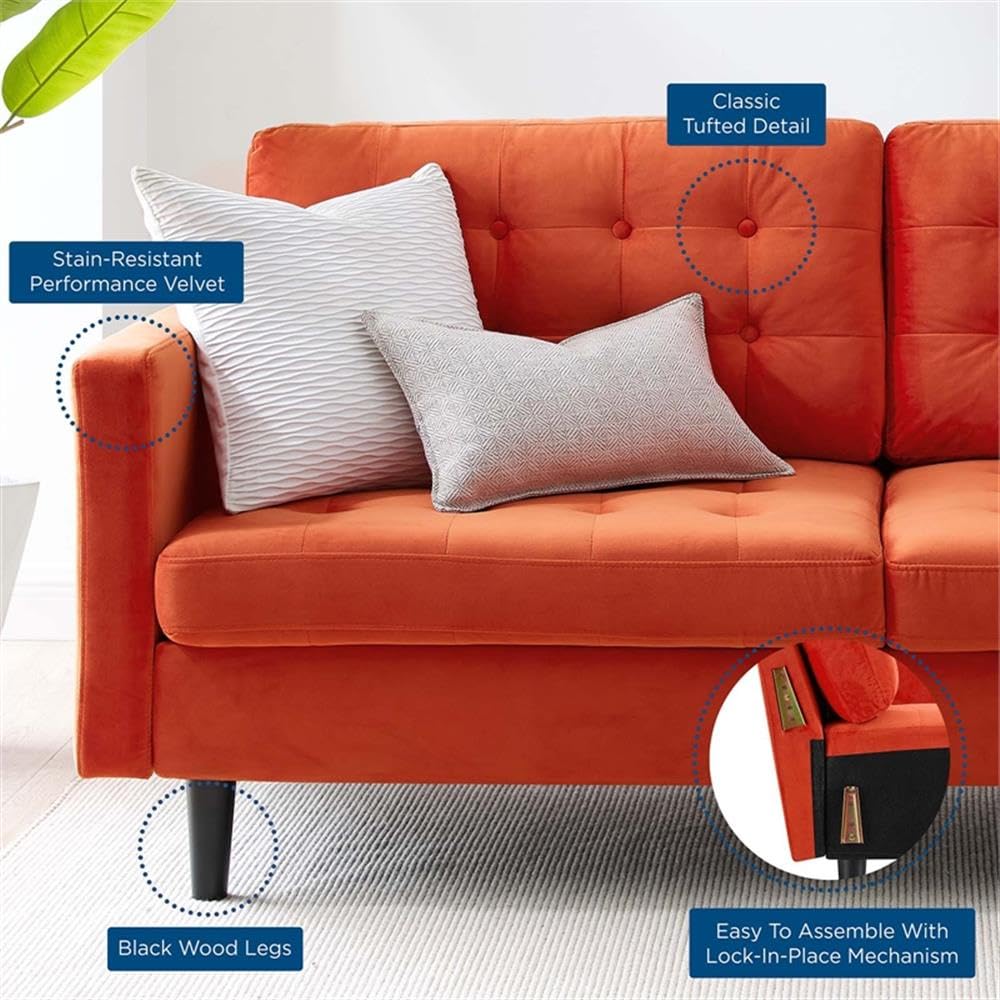 Orange Velvet Tufted Sofa with Black Wood Legs Q62201