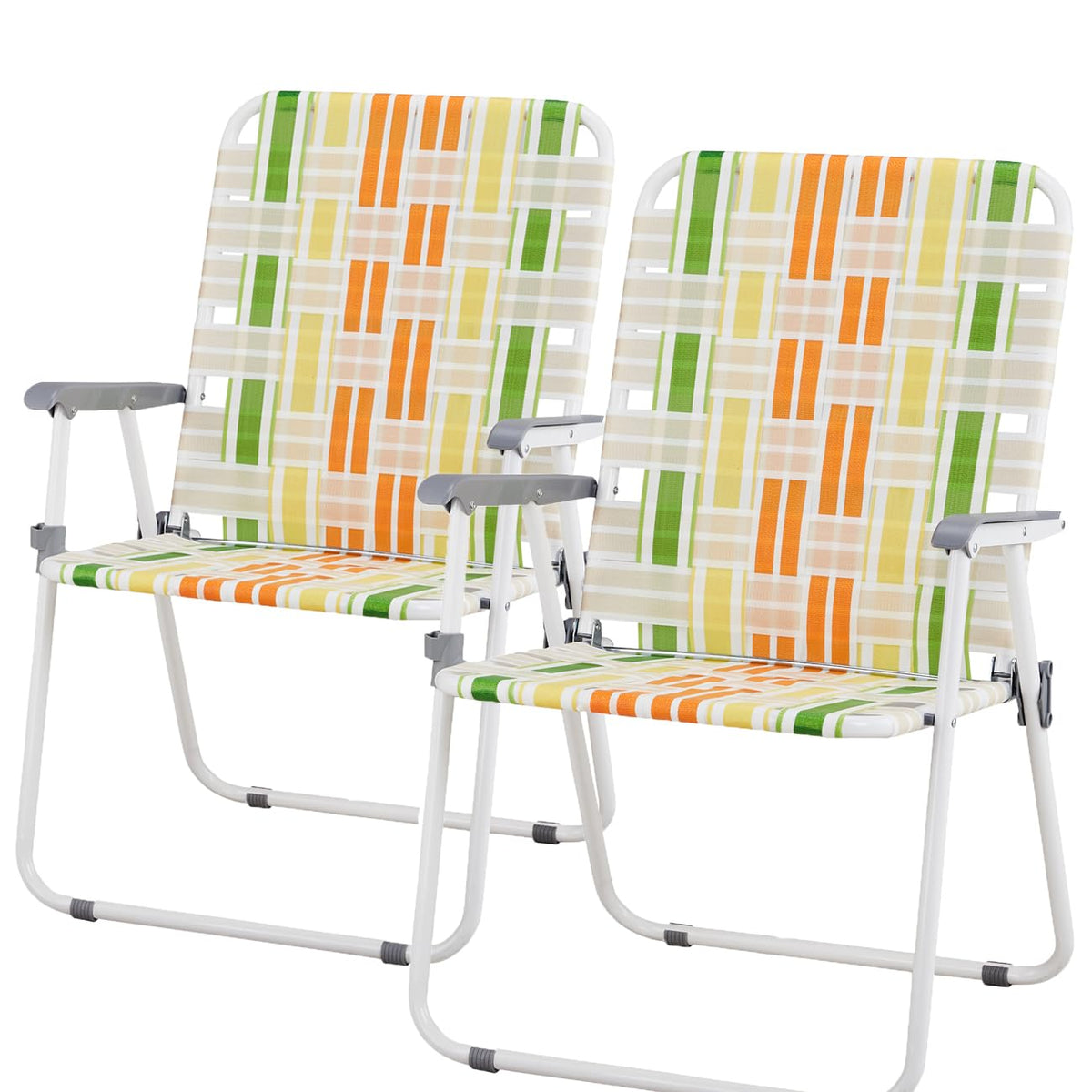 Yellow & Green Folding Lawn Chairs Set of 2 L198