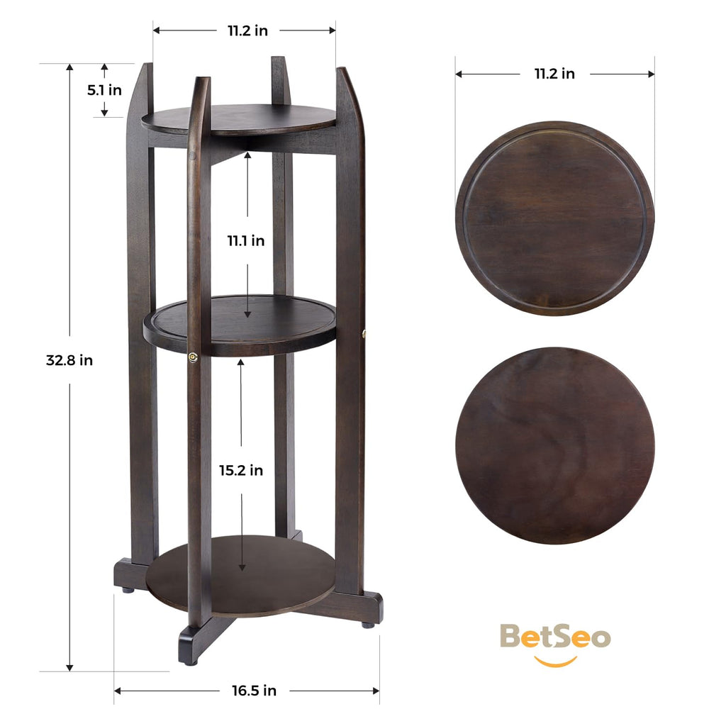 Solid Wood Water Dispenser Floor Stand with 3 Round Shelfs H2822