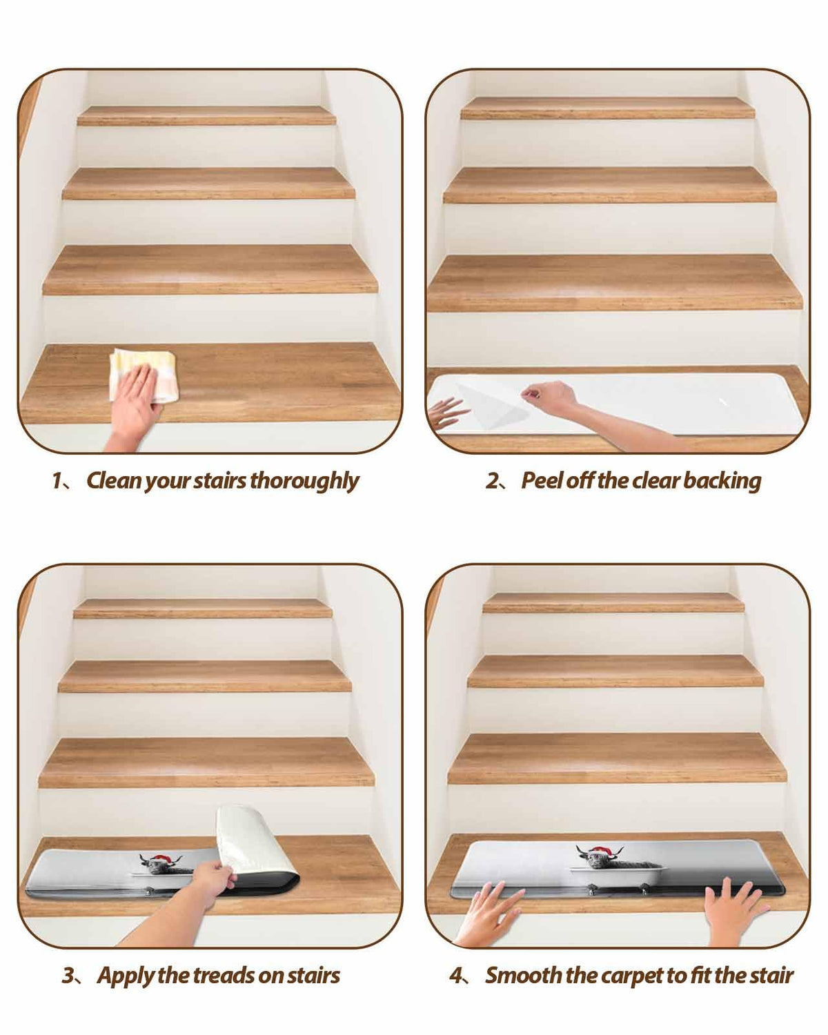 Grey Peel and Stick Stair Treads 8''x30'' 4PCS A16235
