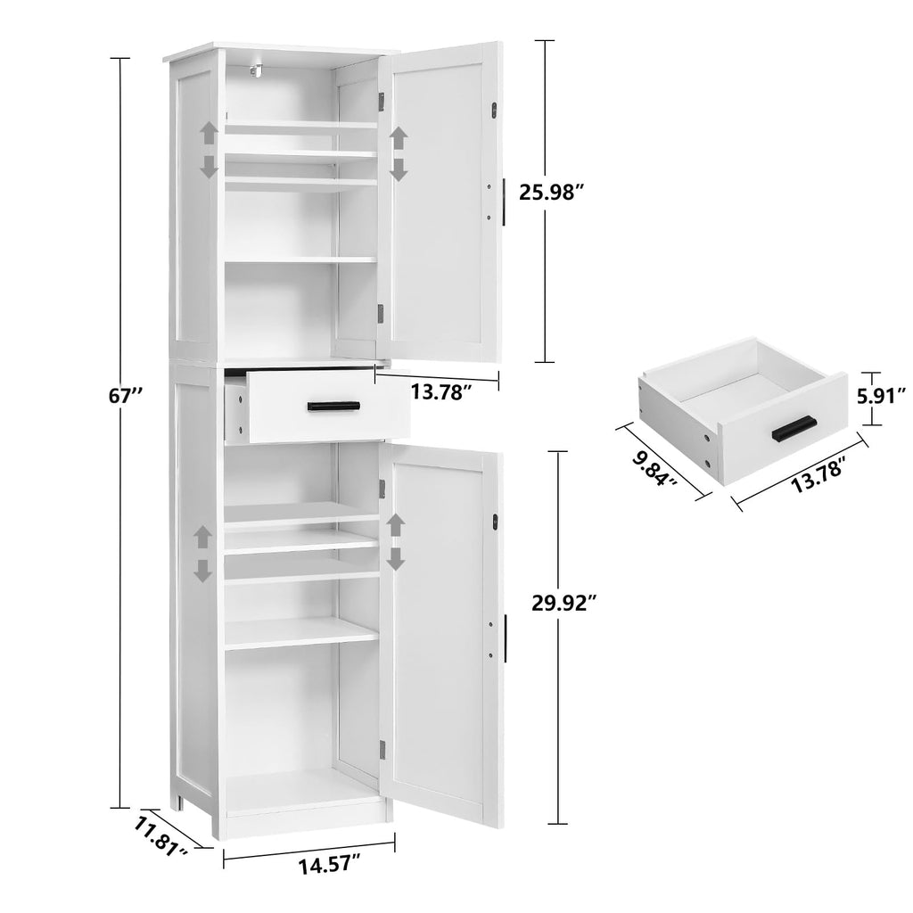 67'' Tall White Storage Cabinet with 4 Shelves & 2 Doors R4208