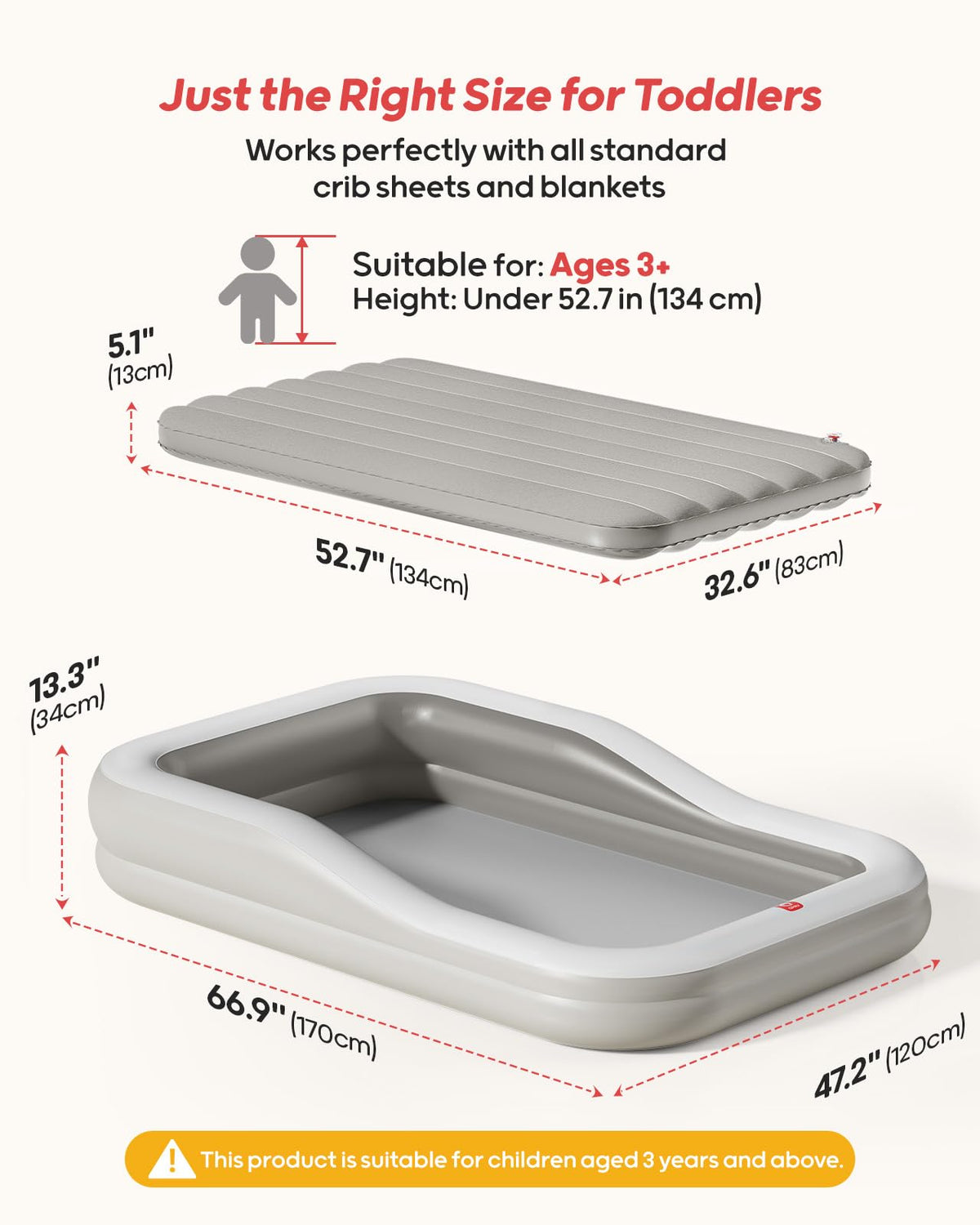 Inflatable Toddler Travel Bed Extra Large Gray S95567