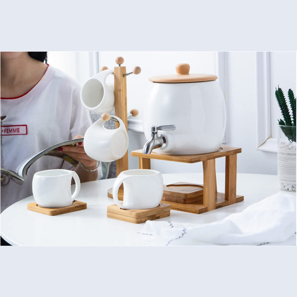 Porcelain Ceramic Crock Water Dispenser with 4 Mugs K3441