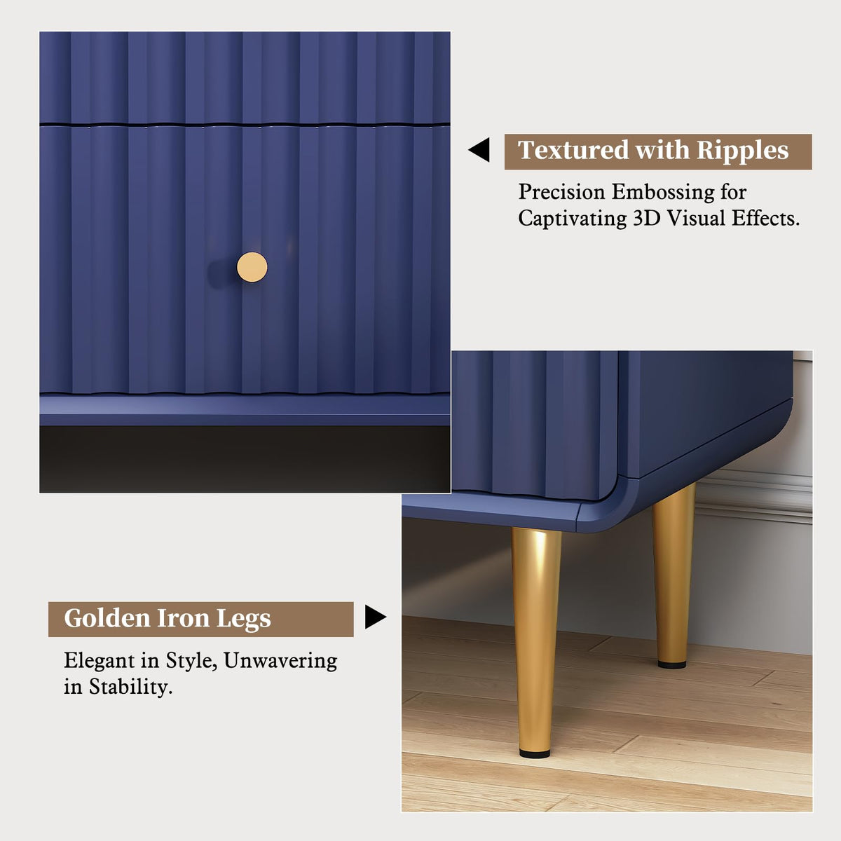 Blue 2 Drawer Wood Nightstand Set of 2 A6711