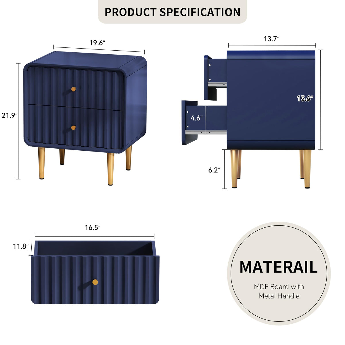 Blue 2 Drawer Wood Nightstand Set of 2 A6711