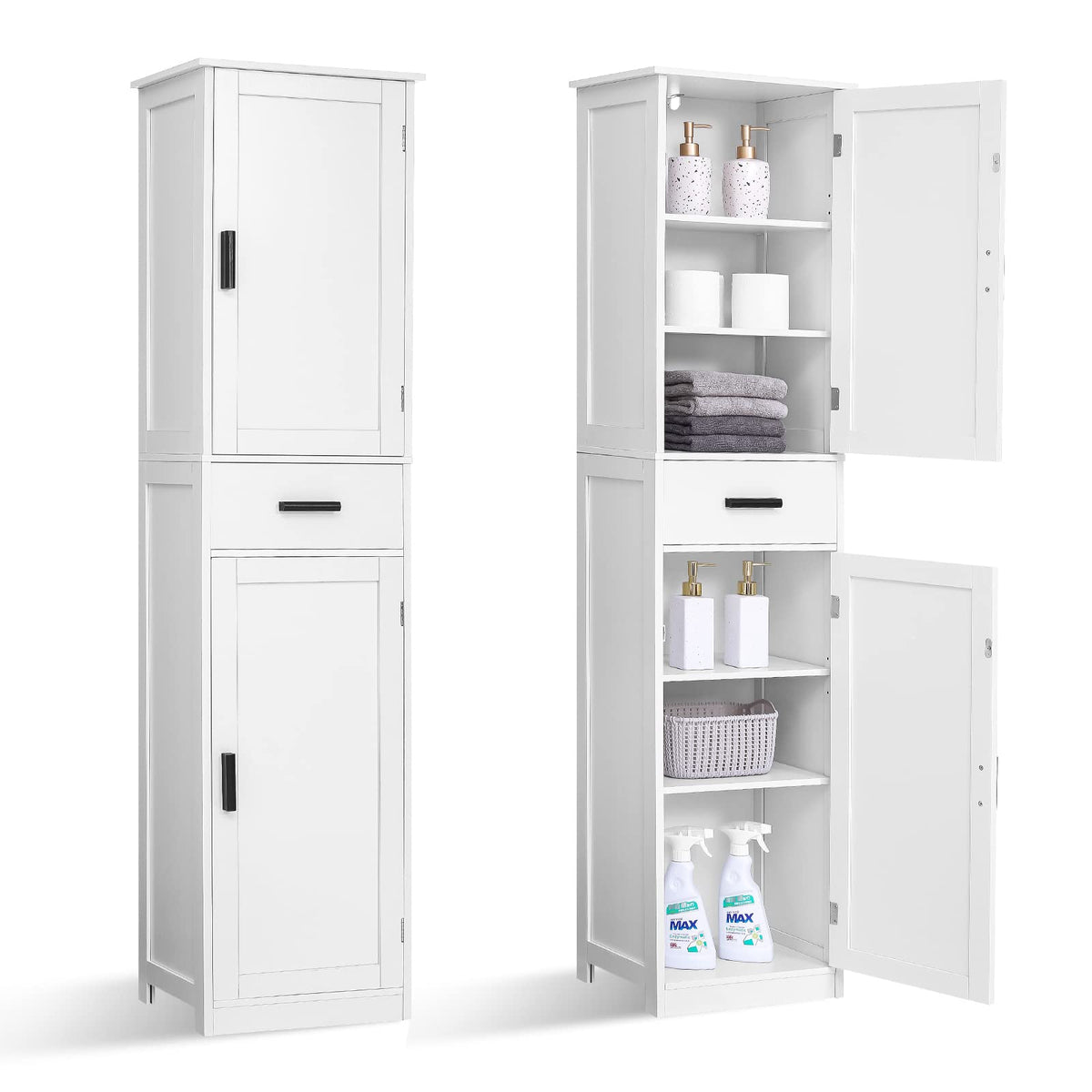 67'' Tall White Storage Cabinet with 4 Shelves & 2 Doors R4208