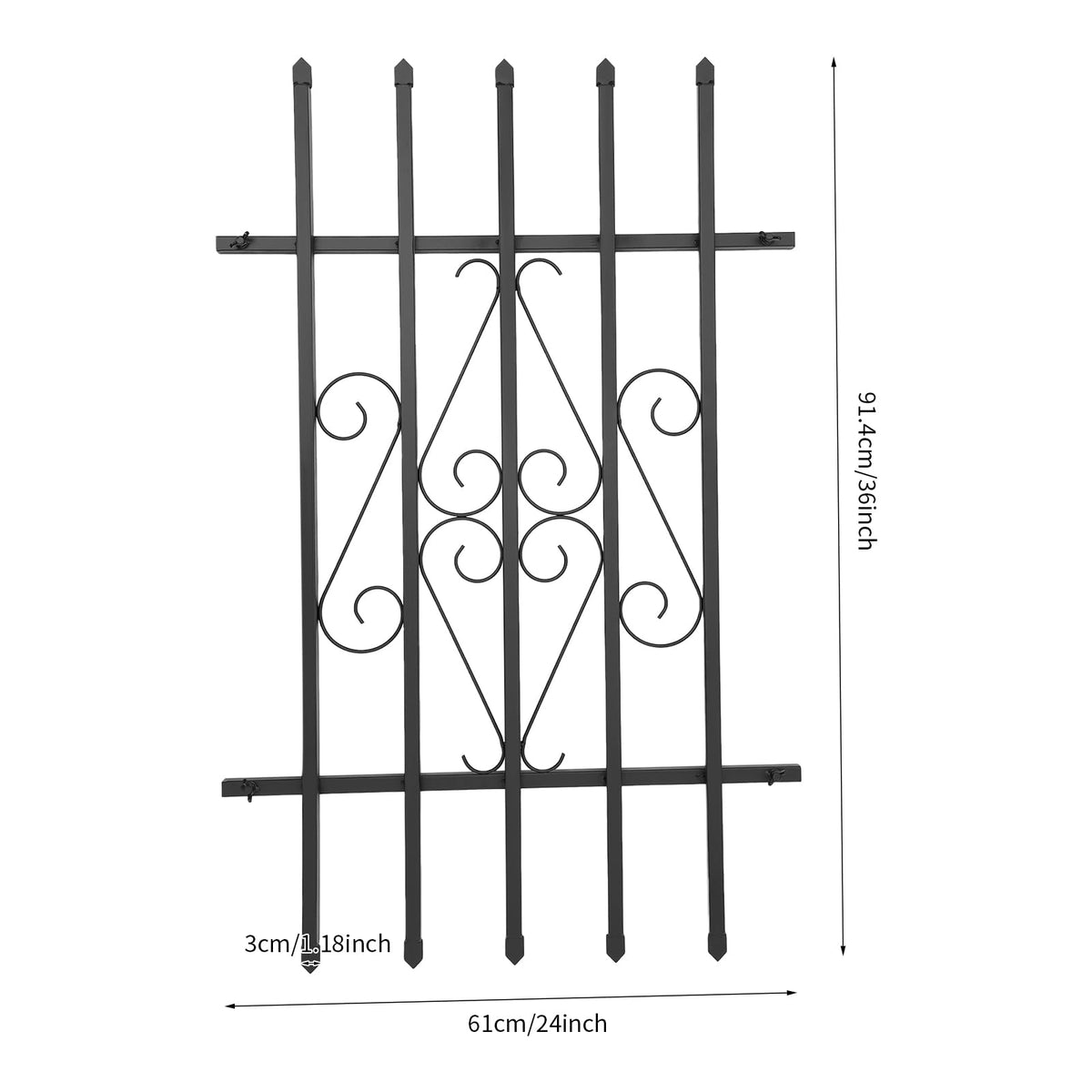 24 x 36 Inch Heavy Duty Iron Window Security Bars, Black 2 Pack U549727