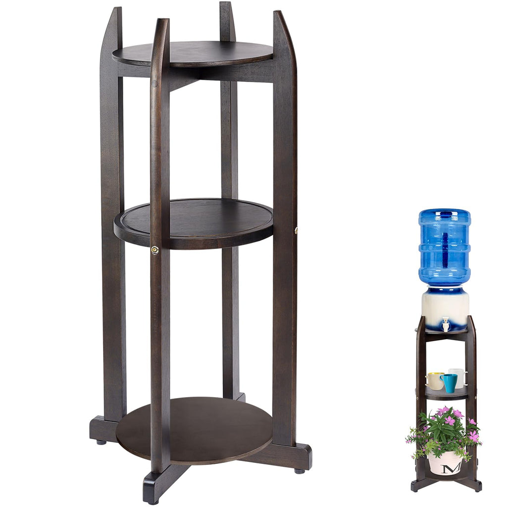 Solid Wood Water Dispenser Floor Stand with 3 Round Shelfs H2822