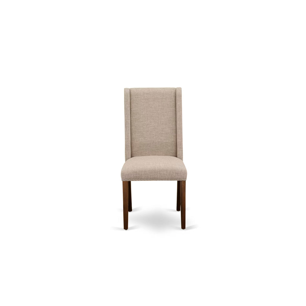 5-piece Wooden Dining Room Set with 4 Light Tan Linen Chairs N86720