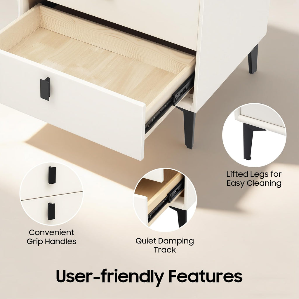 Beige 3 Drawer Smart Nightstand with Fingerprint Lock E31555