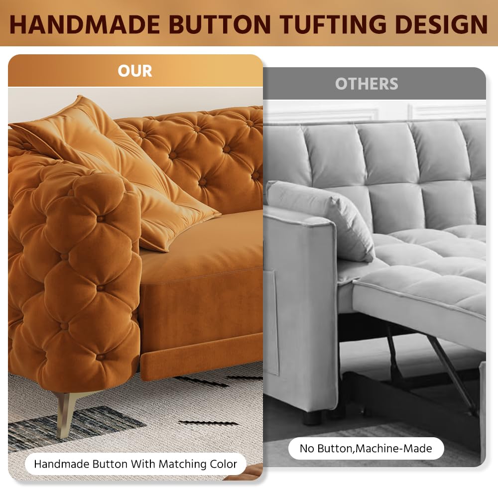 King Size Velvet L Shaped Sleeper Sofa with Ottoman A1155