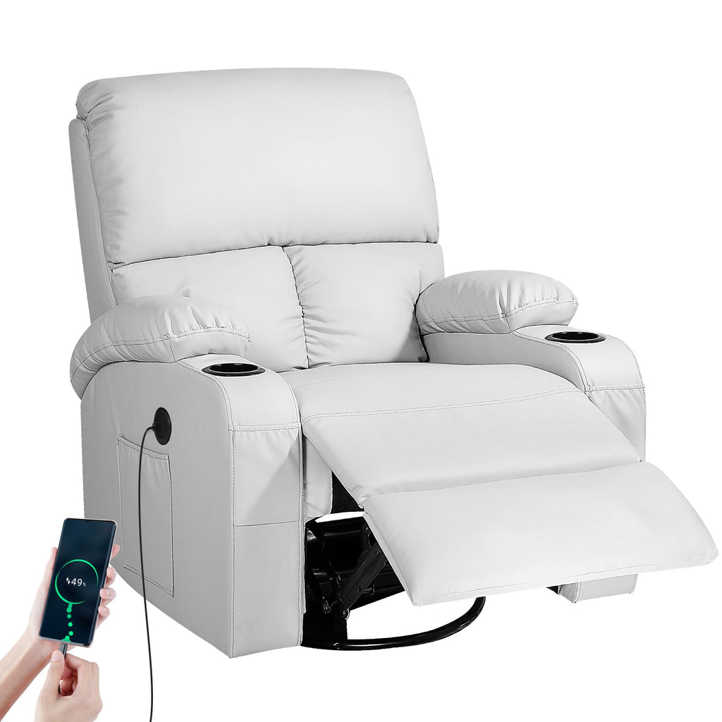 Light Grey Faux Leather Rocking Recliner Chair with Massage and Heat D902