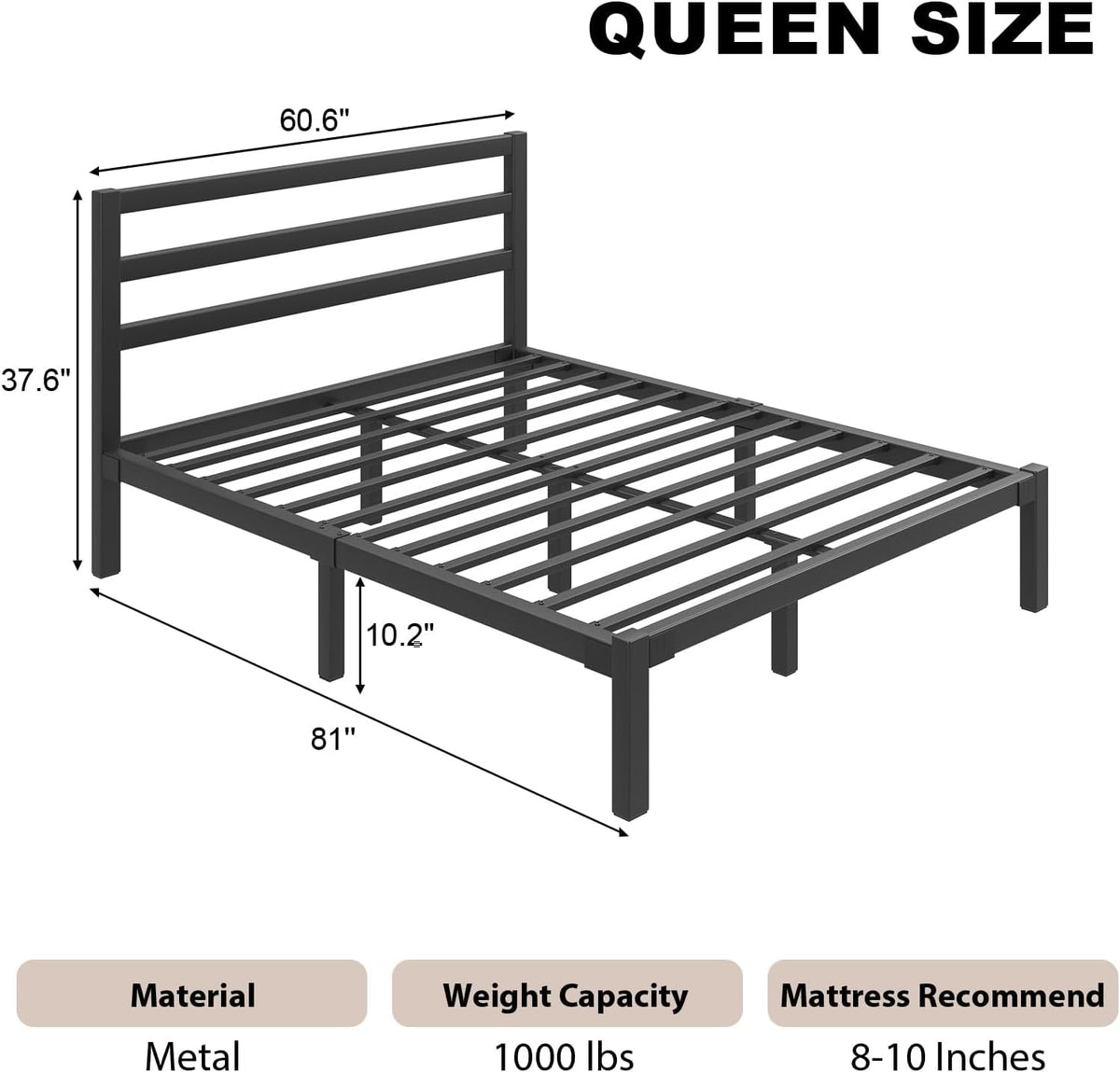 Queen Metal Platform Bed Frame with Headboard L9501