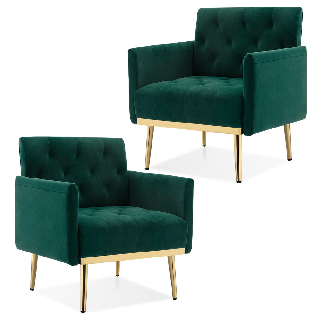 Green Velvet Button Tufted Armchair Set of 2 O78666