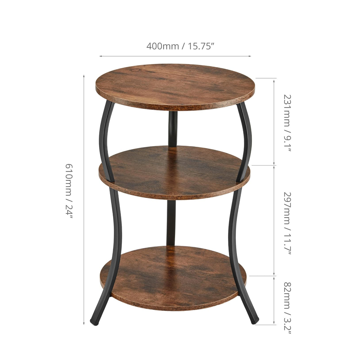 Round 3-Tier Side Table with Storage Shelf Q361