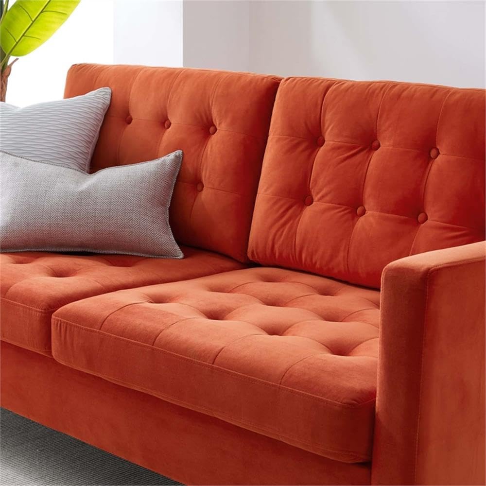 Orange Velvet Tufted Sofa with Black Wood Legs Q62201