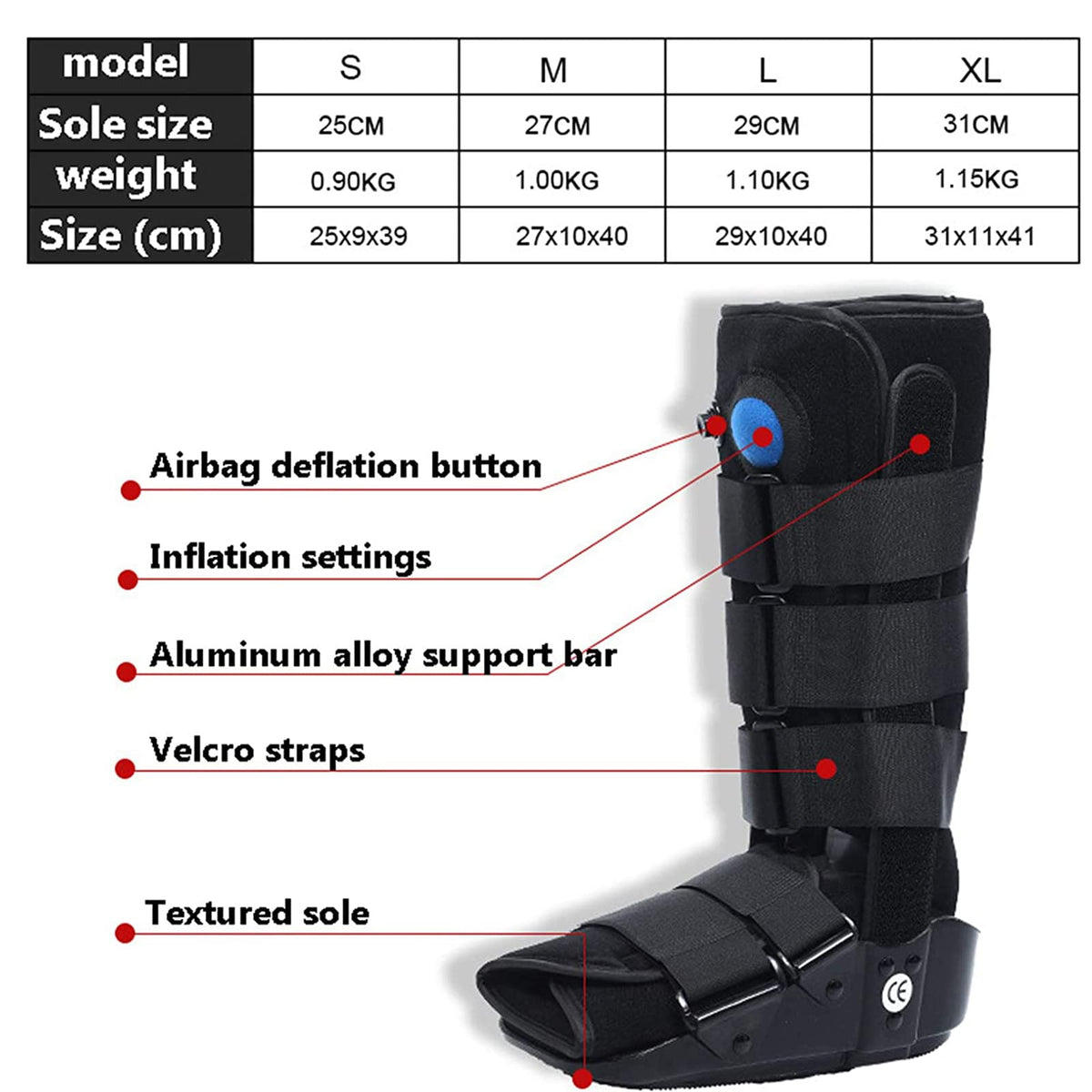 Pneumatic Walking Boot with Air Pump Gray M Z51337