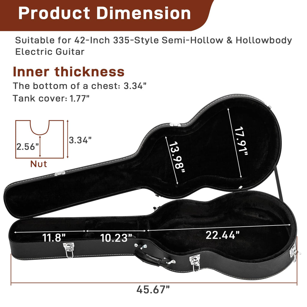 42-Inch Hard Electric Guitar Case with Lock Latch, Black S21956
