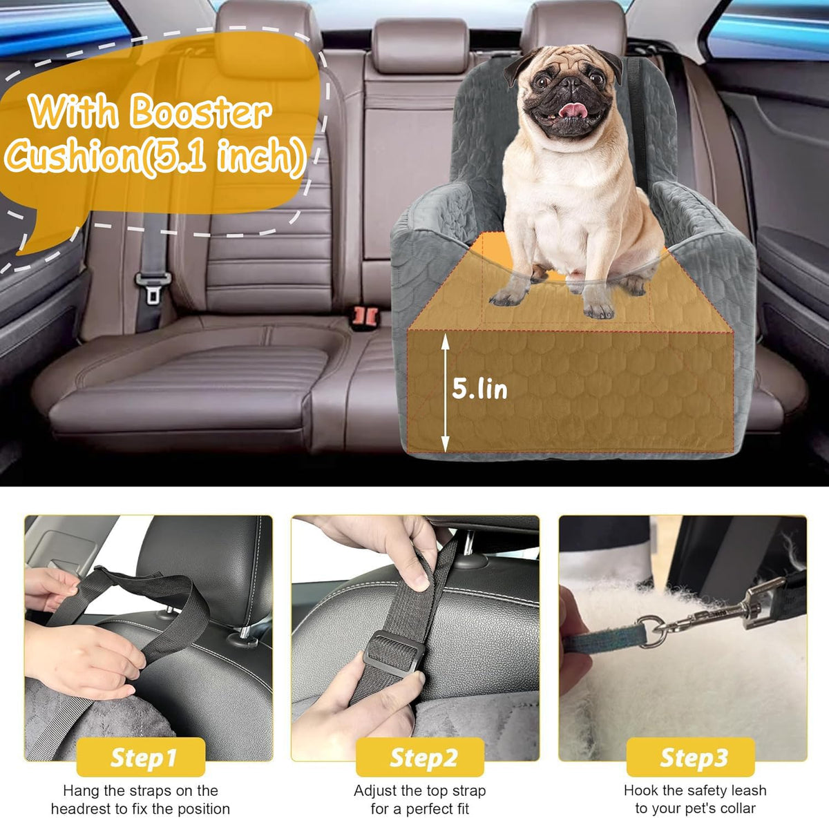 Memory Foam Dog Booster Seat with Washable Removable Cover O332693